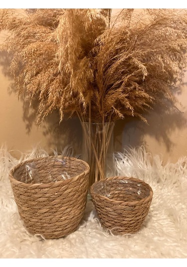 V Şeklinde Hasır Kalın Örgü İçi Poşetli Saksılık Küçük Ve En Küçük Boy