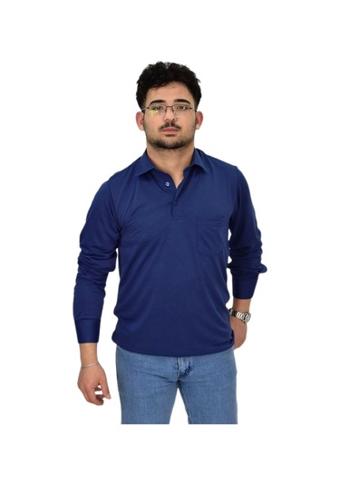 Erkek Gömlek Yaka Uzunkol Tişört T6063 Bgl-st04542 İndigo