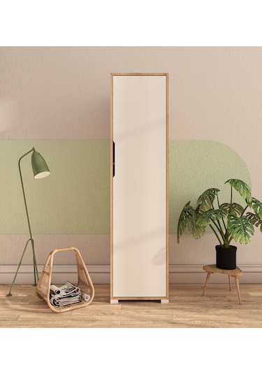 Flora 1 Kapaklı 5 Raflı Gardırop Safir Meşe - Beyaz Elbise Dolabı