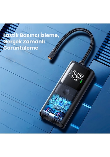 Rocoren 150psı 4000mah Şarjlı Taşınabilir Hava Pompası Araç Lastik, Bisiklet, Top Şişirme Powerbank+led Lamba+lcd Ekran