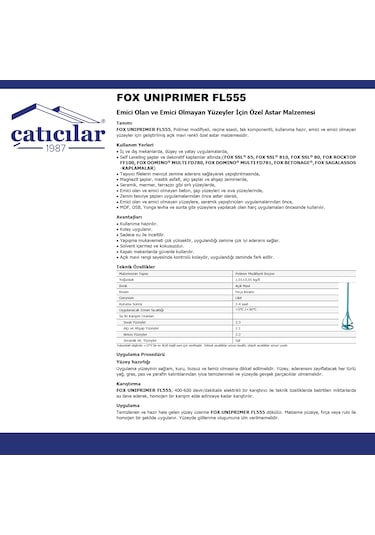 Su Yalıtımından Önce Sürülerek Uygulanan Astar / Fox Uniprimer Fl555