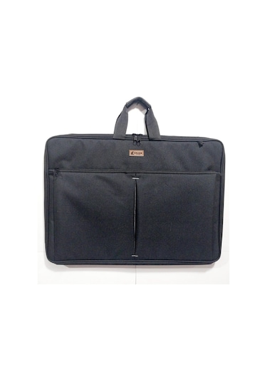 Askılı, Fermuarlı 50x70 Resim Çantası Su Geçirmez Ketenli Kumaş 55x75 Proje Çantası Körüklü Çift Bölme Siyah