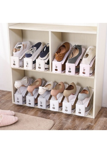 Sones Çift Katmanlı Ayarlanabilir Ayakkabı Askısı Ev Tipi Toz Geçirmez Ayakkabı Saklama Rafı Pembe Pembe