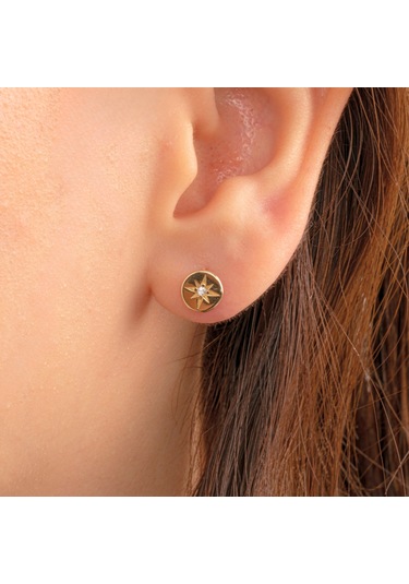 Altın Küpe - 14 Ayar Altın Kutup Yıldızı Taşlı Küpe Sarı