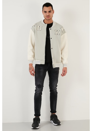 Buratti Oversize Kolej Yaka Cepli Bomber Erkek Ceket 628Mnh178 Gri