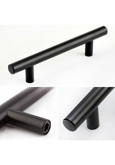 10'lu Paket Siyah Kapı Kolu 64 Mm Paslanmaz Çelik Dolap Kolu Vidalarla