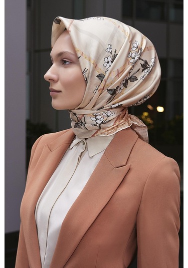 Poanes Bahar Dalı Desenli Twill İpek Eşarp Açık Pembe - Pembe