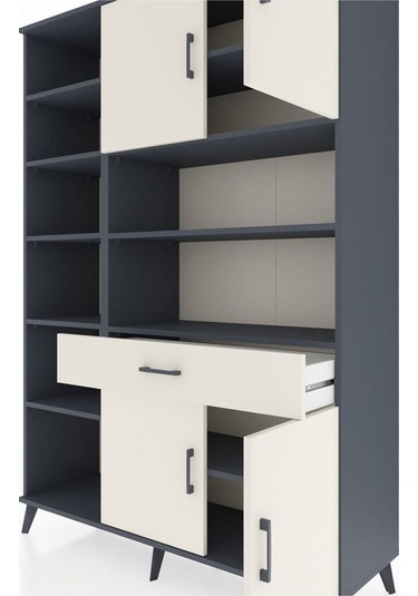 Hyperion Dolap 10 Raflı Tek Çekmeceli 4 Kapaklı 132x44x195 Antrasit-aytaşı/aytaşı Aytası/aytası