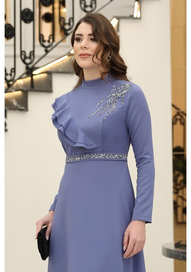 Elif Taşlı Tesettür Elbise Mavi Mavi