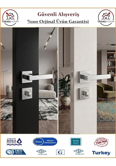 Trendhomm Lama Rozetli İç Oda Kapı Kolu - Nikel Saten - Wc Banyo