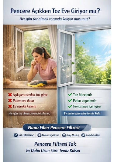 Respilon- Odera Yeni Nesil Sineklik - 3 Katmanlı Toz Polen Alerjen Pencere Filtresi 100 x 100 CM