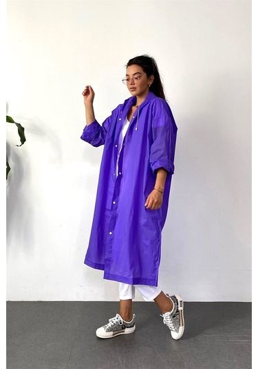 Kadın Erkek Yağmurluk Kapüşonlu Çıtçıtlı Eva Mor Yağmurluk M21Mrc Mor