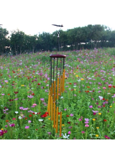 Altın 12 Tüp Rüzgar Çanı Çan Tüpleri Bahçe Ev Dekorasyonu
