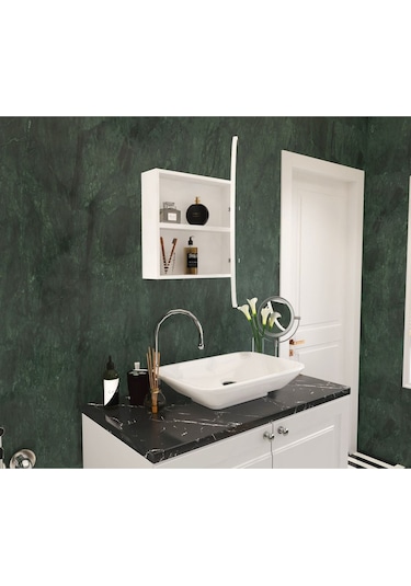 Makbulce Oval Aynalı Banyo Dolabı Beyaz