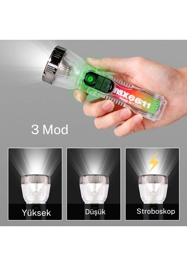 Şarjlı Ultra Güçlü 3 Farklı Işık Modlu Lityum Pilli El Feneri Su Geçirmez El Feneri Avcı Kamp Feneri Çok Renkli