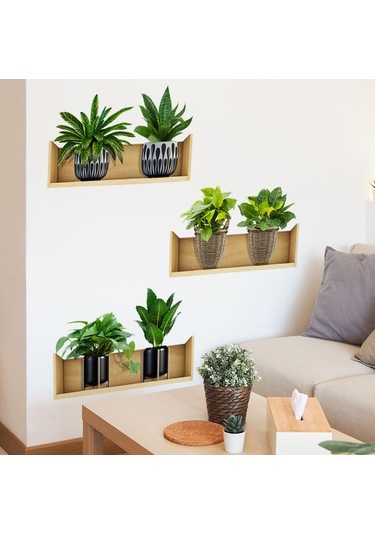 Raflı Bitki Tasarımlı Yapışkanlı Sticker 20 30 Cm 3lü Set 5060 Çok Renkli