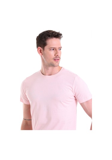 Hatemoğlu Regular Fit Pamuk Bisiklet Yaka Düz Erkek Tişört Pembe