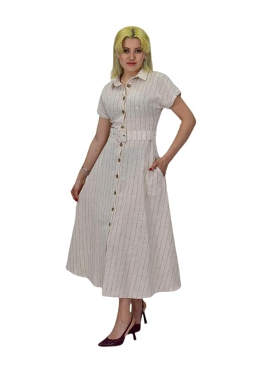 Kadın Keten Kısa Kol Elbise Bgl-st03722 001