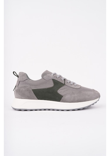 Muggo Svenson Kalın Taban Bağcıklı Hakiki Deri Erkek Günlük Sneaker Spor Ayakkabı Gri
