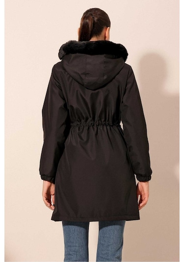 Gabria Kapüşonlu Kaban Siyah
