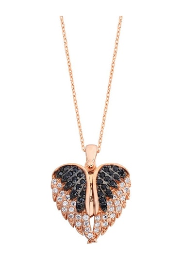 Gümüş Melek Kanatlı Isimli Kalp Kolye