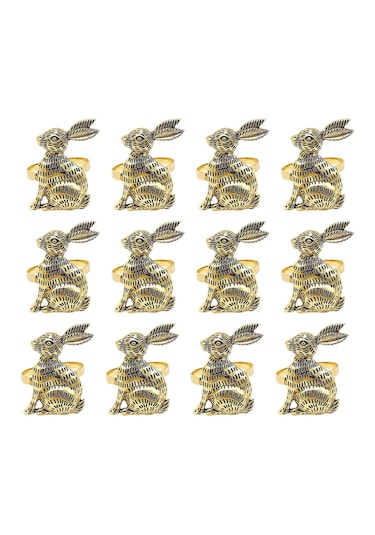 Homyl Tavşan Desenli Paskalya Peçete Halkaları Şükran Altın Altın