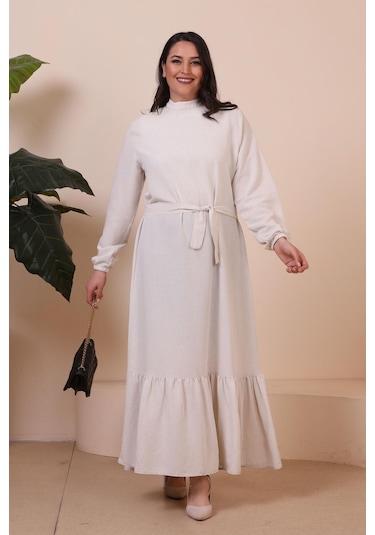 Buyuk Beden Elbise Uzun Kollu Kadin Tesettur Elbise Piliseli 001