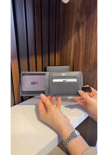 Mft Leather Hakiki Deri Mıknatıslı Kartlık Mona 1103 Antrasit