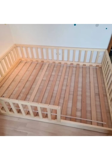 Masif Ahşap Naturel Karyola Çocuk Yatağı 120x200 Cm