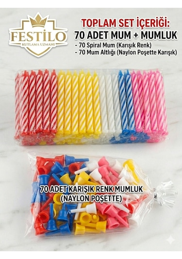 Pasta Mumu 70 Li Mum Altlığı 70 Adet Pasta Mum Seti 140 Parça Karışık
