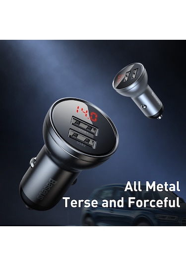 Tüm Metal Çift 24w 4.8a Hızlı Usb Şarj Cihazı Led Otomatik Araç Şarj Rekl Gümüş-çin