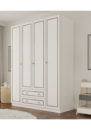 Grey Country 4 Kapak 2 Çekmeceli Gardırop Beyaz