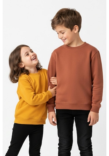 Zuzunga 2'li Basic Şardonlu Çocuk Sweatshirt Hardal - Kahverengi 9003