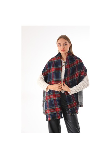 Çift Taraflı Yumuşak Dokulu Lacivert Iskoç Şal Atkı Lacivert