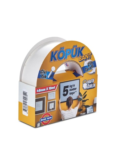 Boss Tape 2749 Çift Taraflı Köpük Bant 48mmx10m Hafif Ağırlık 5kg