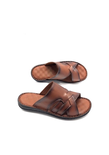 Hakiki Deri Tam Ortopedik Hafif Masajlı Erkek Terlik Taba