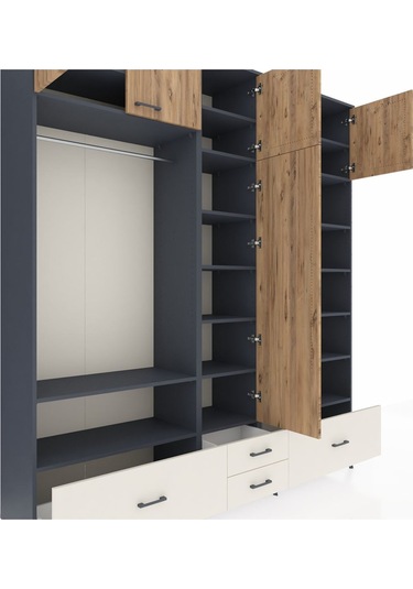 Hyperion Dolap 18 Raflı 4 Çekmeceli Tek Askılı 220x44x243 Antrasit-çam/aytaşı Atlas Çam/aytası