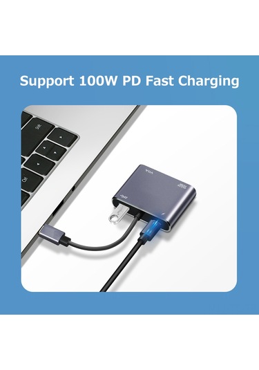 Skycity Type-c 4'lü Hub: Hdmı 4k, Vga 1080p, Usb3.0 5gbps Ve 100w Pd, Alüminyum Gövde