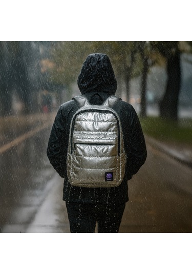 Biggdesign Moods Up Calm Kapitone Sırt Çantası Su Geçirmez Hafif Okul Ve Laptop Çantası Gümüş Renk Gümüş