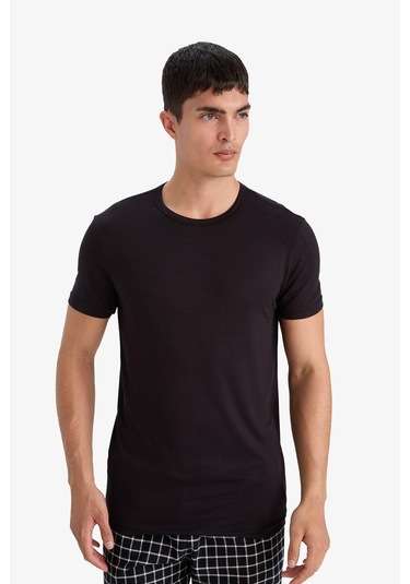 Defacto Premium Slim Fit Dar Kesim Bisiklet Yaka Kısa Kollu Modal Üst Z8085az25aubk81 Siyah-bk81