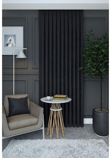 Evdepo Home Antrasit Düz Renk Fon Perde Tek Kanat Antrasit