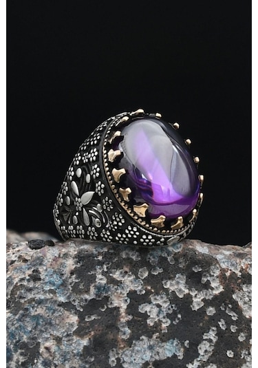 Ametist Taşlı 925 Ayar Gümüş Erkek Yüzüğü 901490 Gümüş