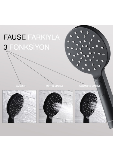 Fause El Duş Başlığı 3 Fonksiyonlu Oval Siyah Ke121-b Siyah