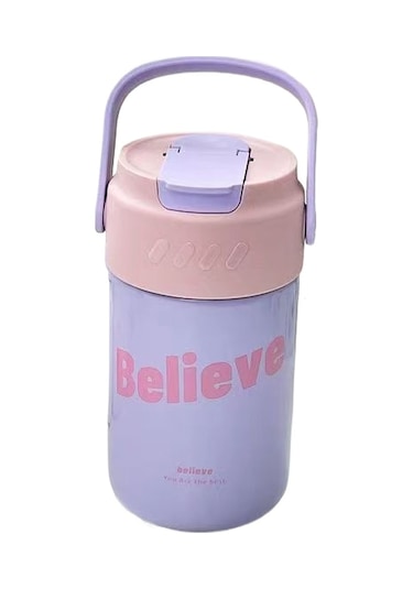 Jzcat Creative Büyük Kapasiteli 316 Paslanmaz Çelik Hasır Termos Bardak 500ml-mor