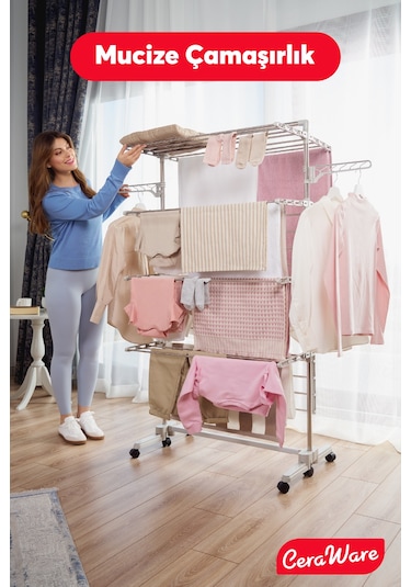 Ceraware 4 Katlı Çamaşırlık Lüks Çamaşır Kurutma Askılığı Gri