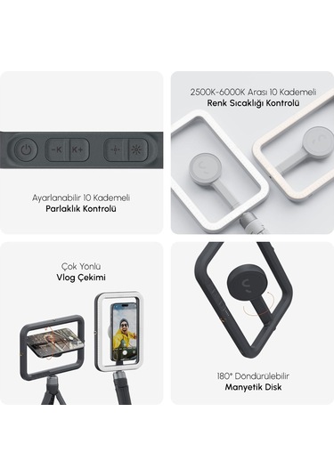 Shiftcam Snapstudio Light Manyetik Led Ring Işık, Ayarlanabilir Parlaklık Ve Renk Sıcaklığı, Usb-c Ş Siyah