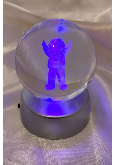 3d Led Işık Cam Küre Çok Işıklı Pilli Astronot 6 Cm