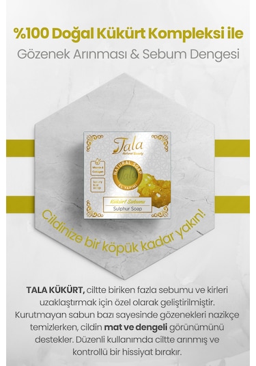 Tala Kükürt Sabunu Cilt Ve Yüz Temizleyici Arındırıcı Kükürtlü Sabun 150 G