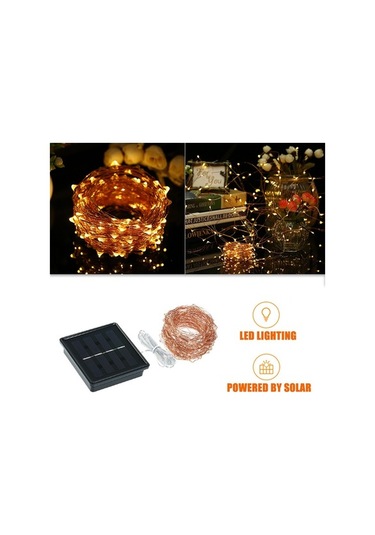 Novahub Güneş Enerjili 200 Işıklı Bakır Tel Işık Zinciri - 8 Modlu Sıcak Beyaz Dekorasyon Işık Sıcak Beyaz