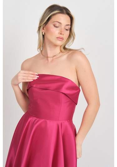 Doridorca Kadın Straplez Uzun Abiye Elbise 6068 Vişne Vişne